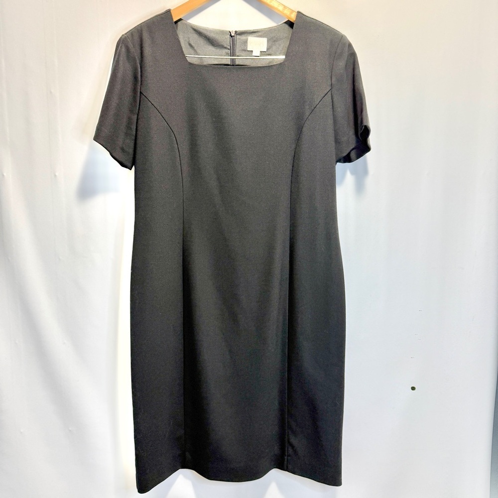 Cleo Classic Black Midi Dress Wool blend Tailored Silhouette Minimalist size 12